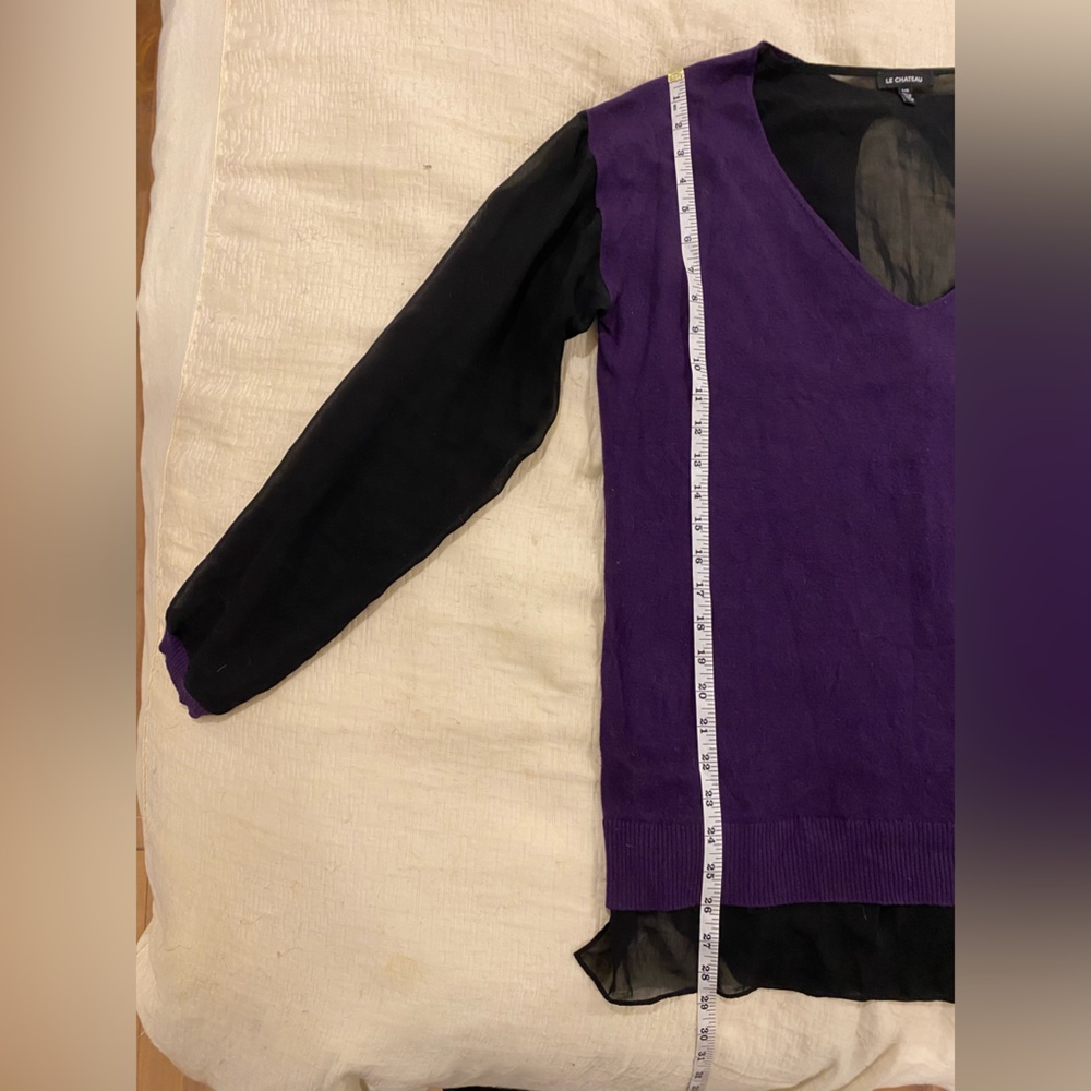 Le Château Purple & Black Chiffon Blouse Women’s L – Dressy Top - Picture 4 of 5